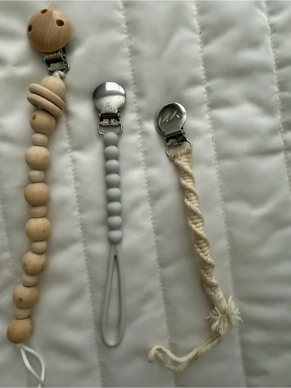 Handmade Wooden and Silicone Baby Pacifier Clips & Teethers - Neutral & Aqua Mix
